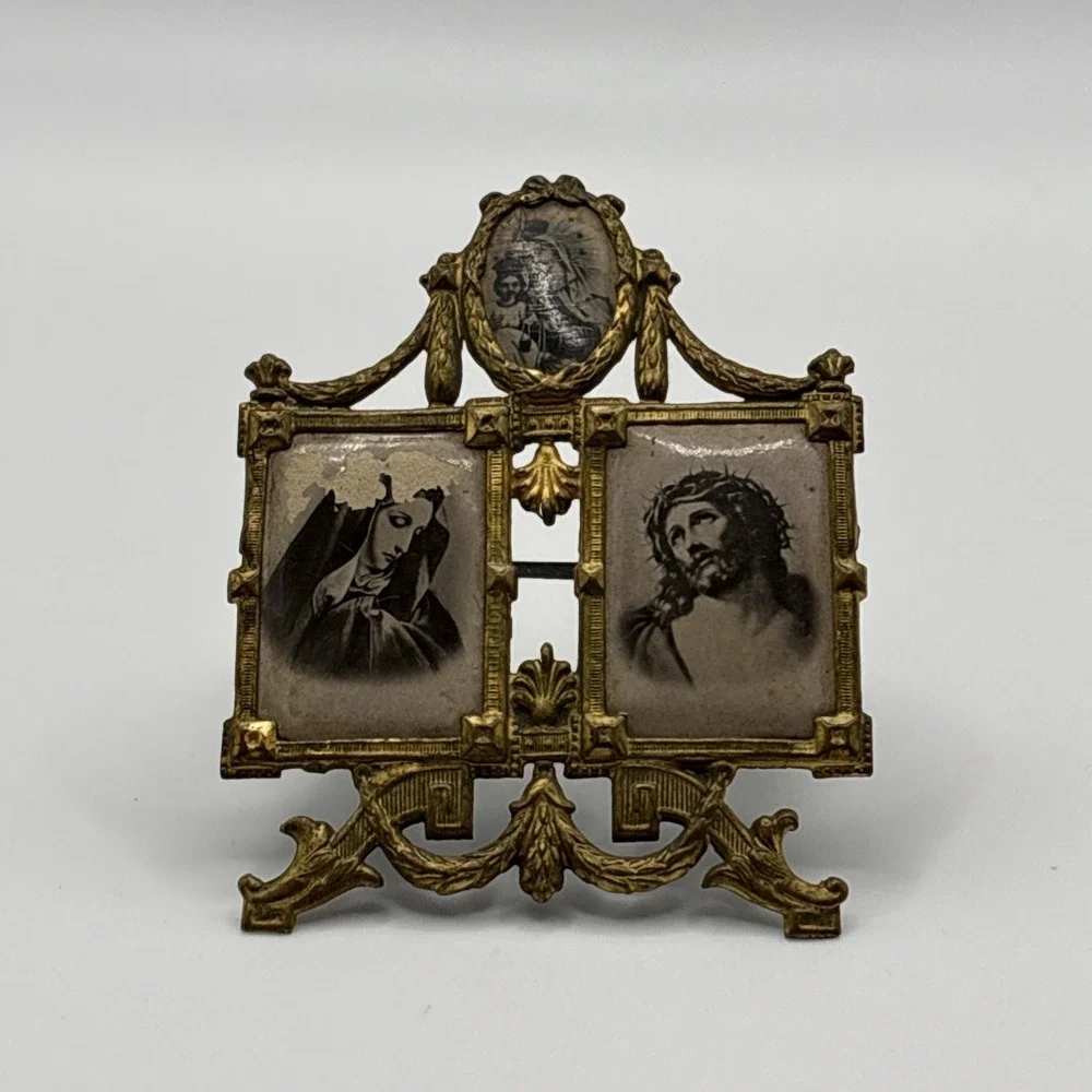 Antique German Gilt Brass Miniature Devotional Alter Frame 2.5